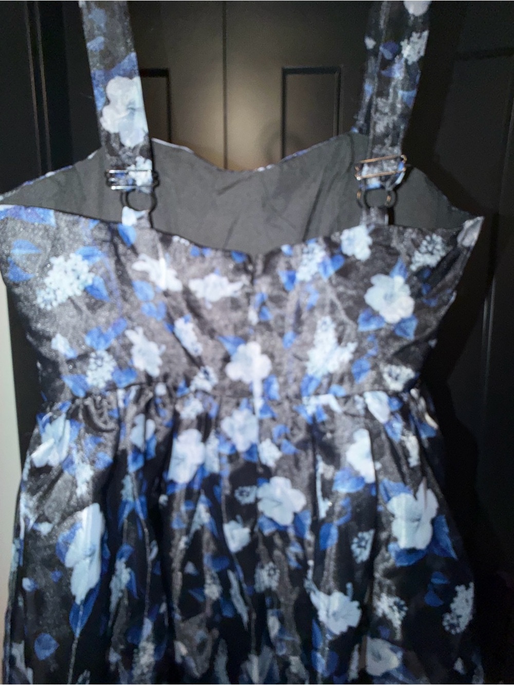 Lulu's Black Floral Formal Dress with Blue & White Blooms - Picture 2 of 3